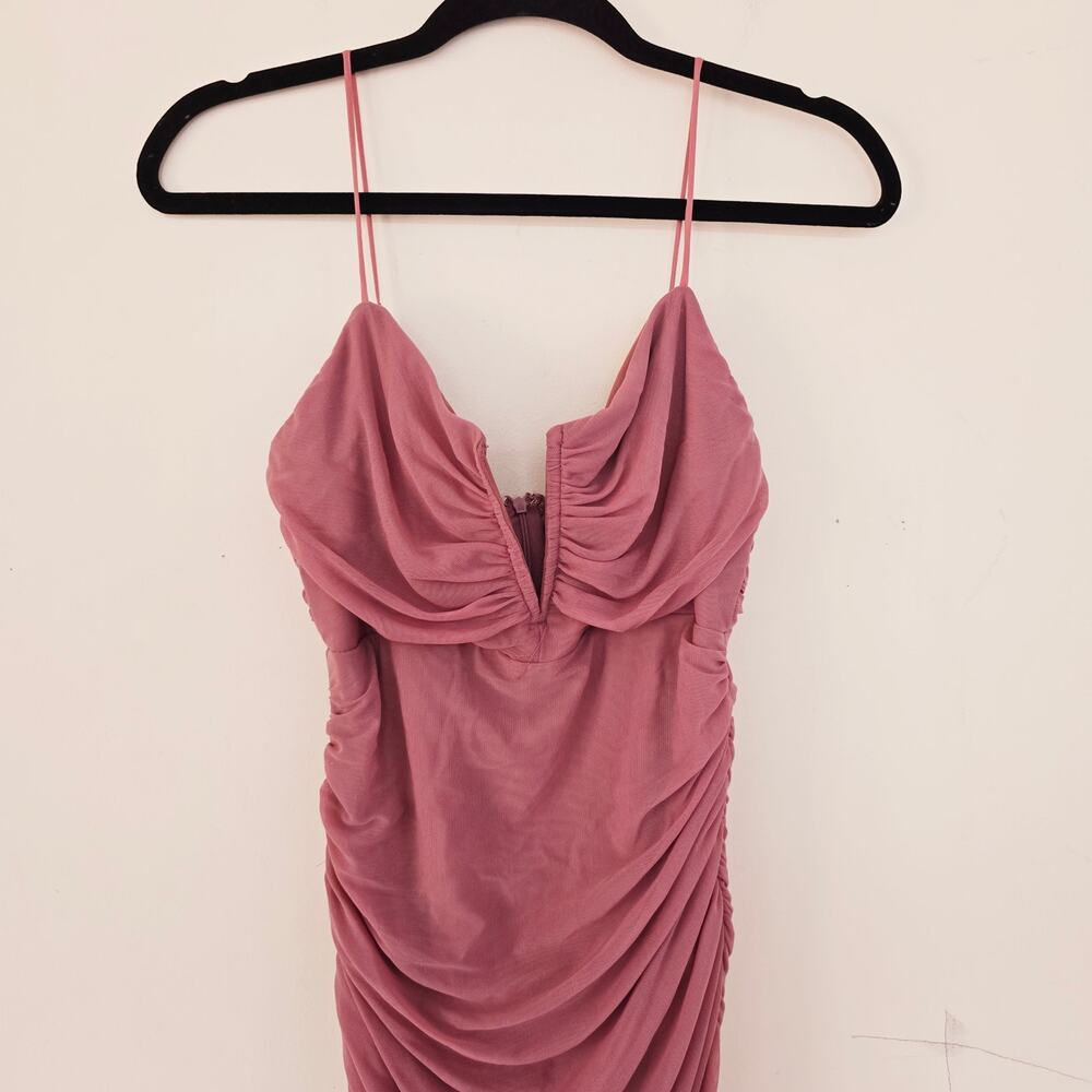 Selfie Leslie Good Vibes V-Bust Sheer Split Midi Dress Rose Blush Women's Size L - Picture 7 of 10